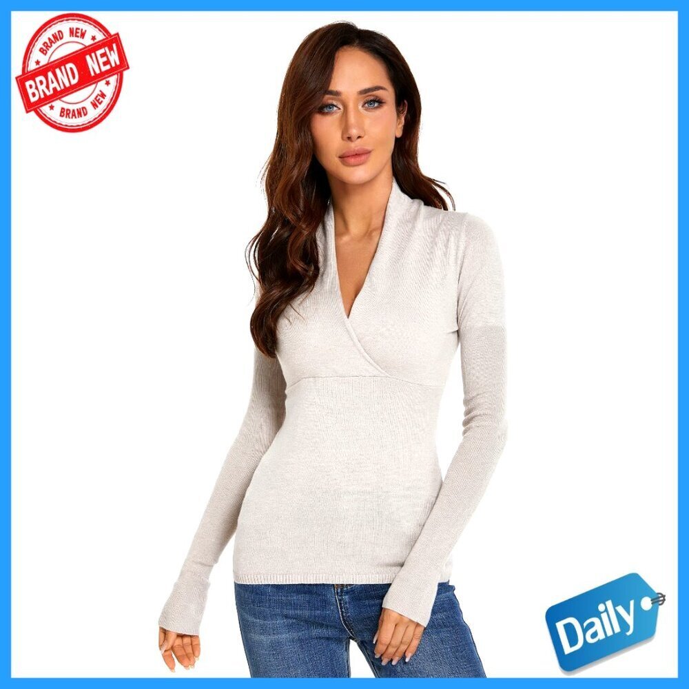 Slim Fit Deep V Neck Empire Waist Long Sleeve Wrap Top Sweater
